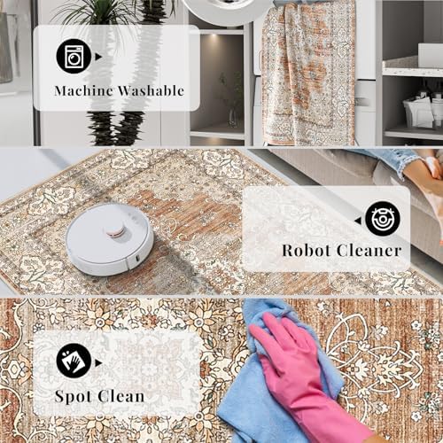2x3 Washable Entryway Area Rug - Non-Slip Boho Throw Rugs Terracotta Beige - Image 6