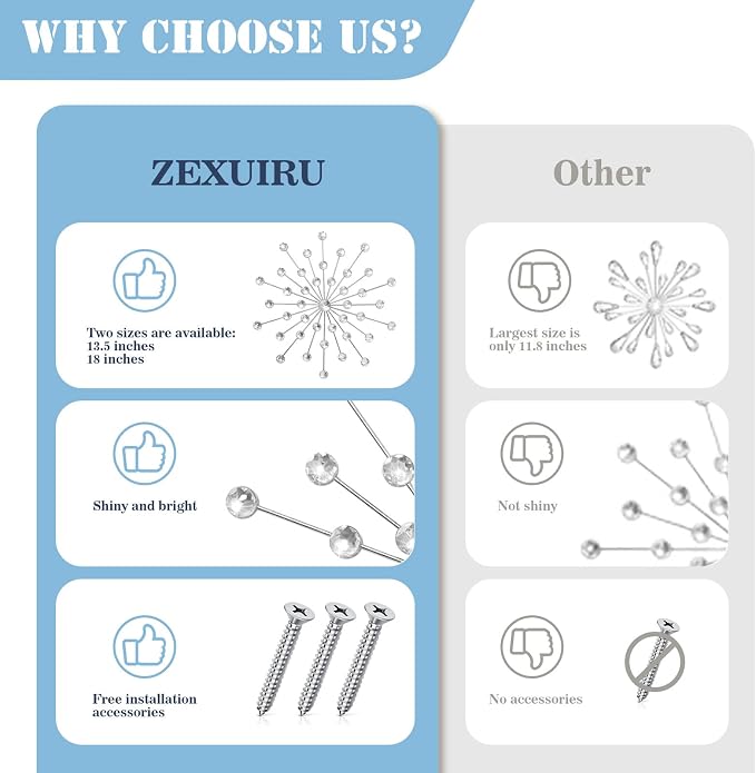 ZEXUIRU 3 Set Silver Starburst Wall Art for Home Decor Metal Bling Crystal Rhinestones Sunburst Wall Decor Sparkling Rhinestone Art Accent Silver - 13in - Image 5