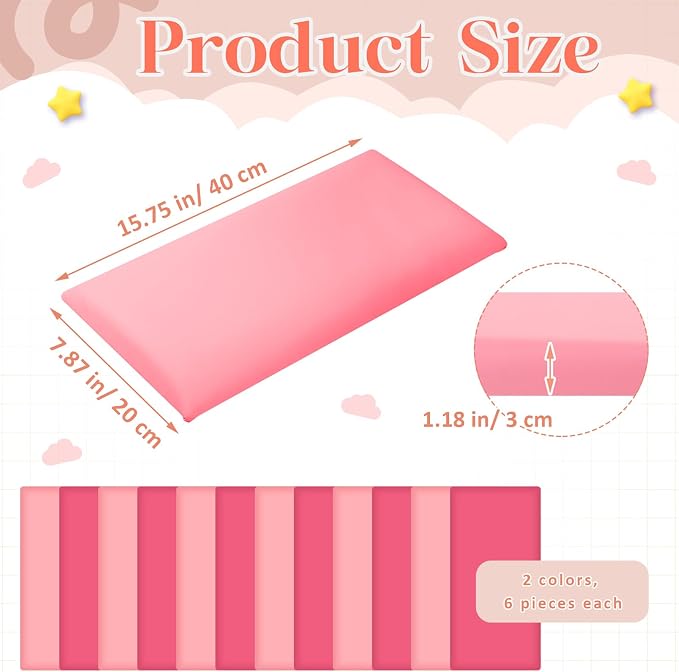 Hahafelt 12 Pack Wall Padding for Playroom Peel and Stick Headboard 15.75" x 7.87" x 1.18" 3D Anti Collision Upholstered Wall Panels Self Adhesive Headboard Panel for Protection (Rose Pink Colors) - Image 2
