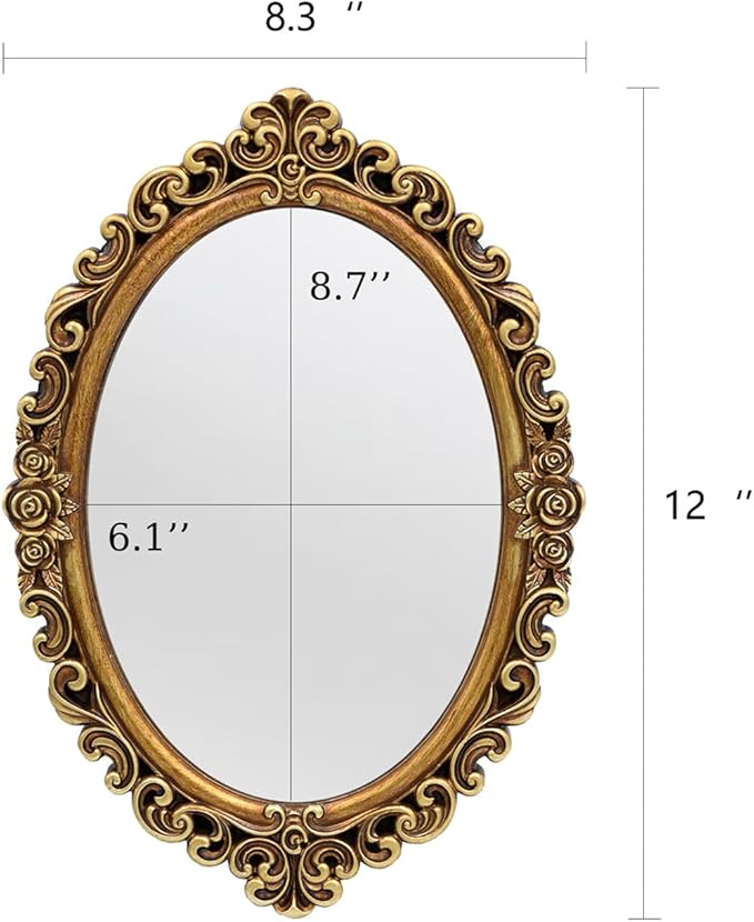 OIGUMR Oval Smallest Wall Mirror Resin Frame Size：12 x 8.3 inch Mirror Vintage Hanging Mirrors for Bedroom Living-Room Dresser Decor Gold - Image 4