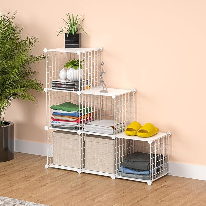 Closet Organizer, Organizers and Storage,Cabinet Metal Shelf Rack Storage Shelves Bookshelf,Toy Organizers and Storage Bins (6-Cube, White) - Image 2