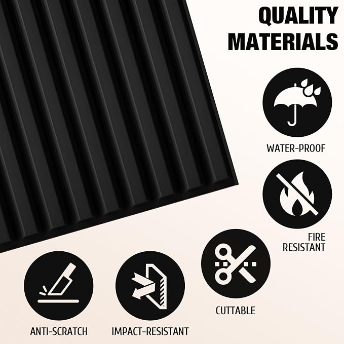 33 Pcs Black 3D PVC Wall Panels 12X12in, Interior Fluted Accent Wall Decor | Modern Decorative Wall Tiles, Textured Wall Panels for Bedroom, Bathroom, Living Room, Ceiling, TV Background - Image 4