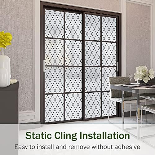 VELIMAX Frosted Black Lattice Window Film Static Cling Window Privacy Films Decorative Glass Vinyl Film for Windows Removable Sun Blocking Anti-UV 29.5x157.4 inches - Image 4