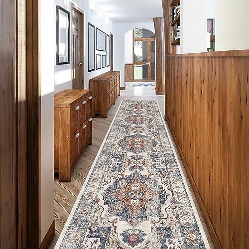 Hallway Washable Runner Rug - 2'6x12 Kitchen Rugs Entryway Rug Runner Vintage Soft Floor Mat Non Slip Indoor Farmhouse Carpet for Bathroom Living Room Bedroom (2'6''x12', Brick) by HYHAOYUNLAI