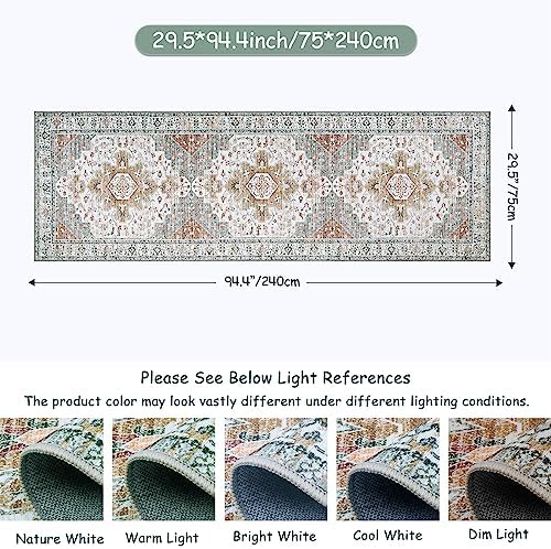 Moynesa Ultra-Thin Washable Runner - 2'6" x 8' Hallway Rug, Kitchen & Bathroom Carpet, Vintage Printed Low Pile Entryway Runner for Apartment, Camper, RV, Beige/Gold - Image 2