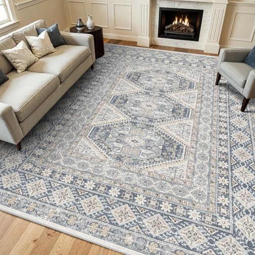 Ksrau 12x15 Area Rug Washable Vintage: Non Slip Living Room Large Rugs Blue - Image 5