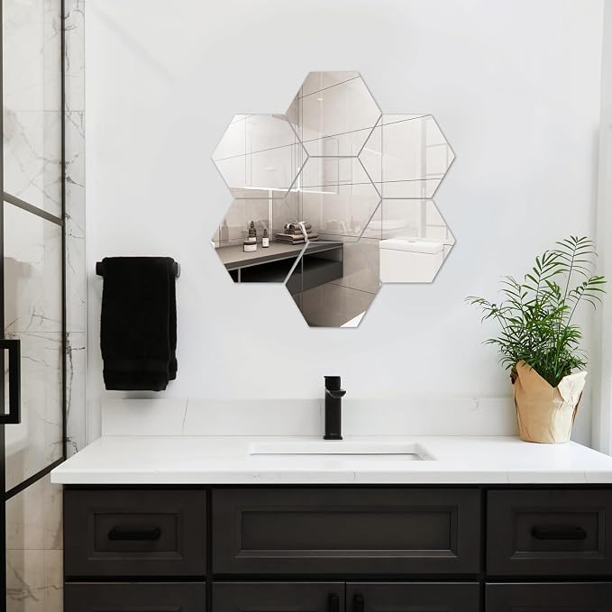 Abyssaly 4 Pack Acrylic Mirror Tiles, 3D Hexagon Peel and Stick Mirrors - Image 6