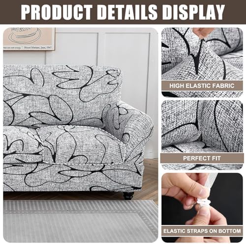 SearchI Stretch Sofa Cover Printed Couch Cover, Floral Pattern 4 Pieces Sofa Slipcover with 3 Separate Cushion Cover, Washable Furniture Protector for Living Room(Sofa, Grey Lotus+White) - Image 5