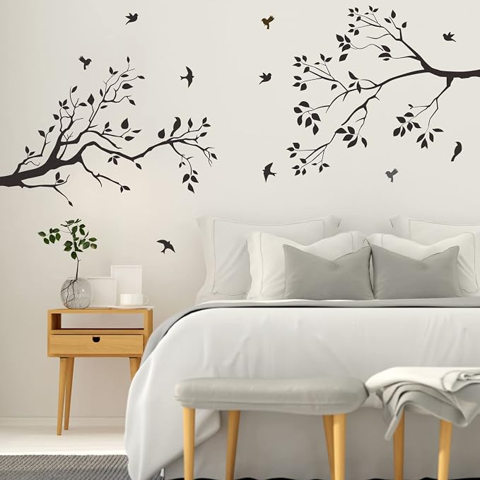 Runtoo Tree Branch Wall Art Decals Black Birds Leaves Wall Stickers for Bedroom Living Room Nursery Wall Decor by Runtoo