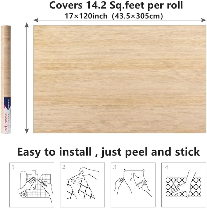 Arthome 16.5" x120''Peel and Stick Oak Wood Contact Paper Self-Adhesive Wall Paper,Decorative Vinyl Film for Countertop, Cabinets, Shelf, Drawer Liner,Easy to Clean Removable Wall Covering - Image 6