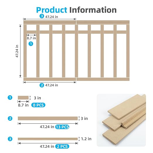 Art3d Premade Paintable Board and Batten Wainscoting Kit, 94.5 x 54 in | MDF, Molding Trim Slat with Edge Strip, High-Impact, Durable, Glue-On Installation, Ideal for Living Room, Bedroom, Corridor - Image 6