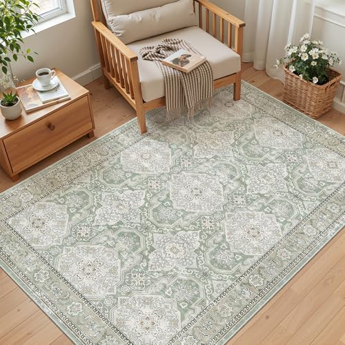 Soalmost 4x6 Area Rug for Living Room, Washable Rugs Non-Slip, Green/Brown - Image 4