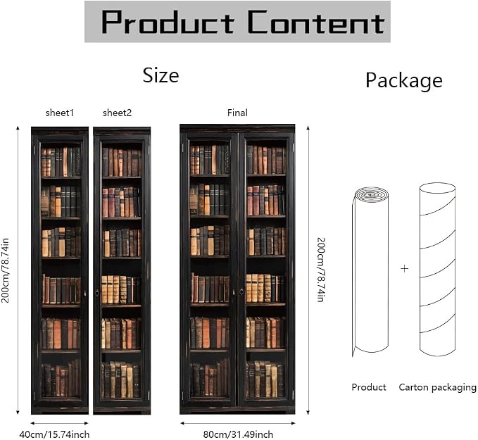 arricraft 2 Pcs Self-Adhesive Door Sticker, 31.5"x78.7" Book Shelf Pattern Door Murals Stickers PVC Wall Removable Wallpaper Decoration for Christmas Bedrooms ​Living Room - Image 2