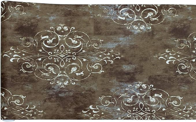 HAOKHOME Brown Wallpaper Peel and Stick Damask Vintage Victorian Bathroom | Textured Removable Retro Wall Paper Waterproof Beige Teal Traditional Victorian Farmhouse French for Bedroom 17.3in x 9.8ft - Image 8