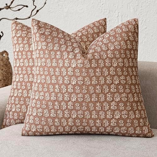 Foindtower Floral Print Throw Pillow Covers 20×20 Inch,Light Orange Brown by Foindtower
