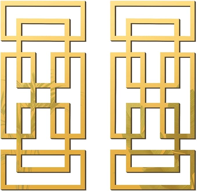 2 Piece Gold Rectangular Wall Mirrors, 15.7×7 Inch Geometric Wooden Frame Acrylic Wall-Mounted Modern Mirror Decor for Bathroom Bedroom Living Room Office Farmhouse Home Decorations by flangairy