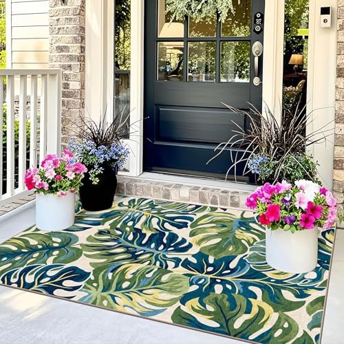 3x5 Monstera Entry Rug Washable Indoor Outdoor Mats for Front Door - Image 3