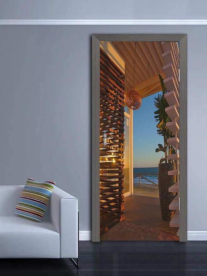 artfanke 3D Beach Bar Entrance Door Sticker Peel and Stick 30.3"x78.7"- Self-Adhesive Door Murals Wallpaper - Waterproof Wall Decal for Bedroom Decor(2 Sheets/Set) - Image 4