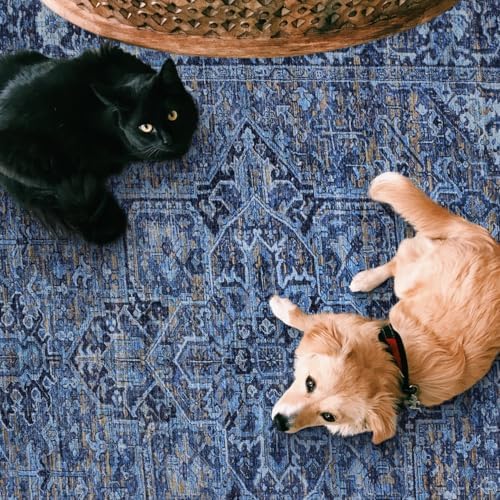 ReaLife Rugs Machine Washable Area Rug Runner - Living Room Bedroom Bathroom Kitchen Entryway Office - Padded Low Pile Stain Resistant Premium - Boho Vintage Traditional - Lyle - Blue 3' x 5' - Image 6