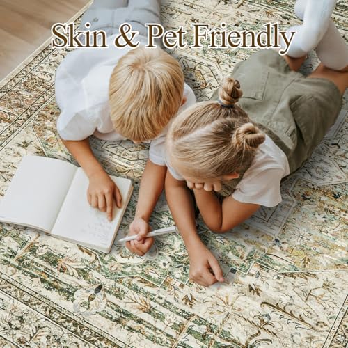 Soalmost 9x12 Area Rugs for Living Room Washable Rug Non-Slip Olive Beige - Image 3