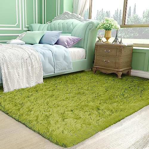 Ophanie Green Rug Grass Area Rugs for Bedroom, 4x6 Shag Fluffy Carpet, Fuzzy Furry Plush Soft Cute Kids Baby Girls Shaggy Bedside Indoor Floor Carpets for Teen Dorm Home Decor Aesthetic, Nursery - Image 5