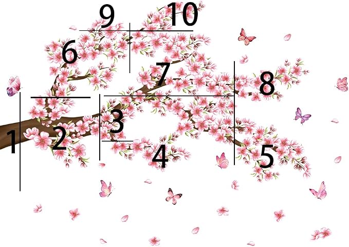 Pink Floral Wall Decal Cherry Blossom Wall Stickers Spring Flower Butterfly Room Decor Peel and Stick Pink Tree Branch Wall Sticker for Bedroom - Image 6