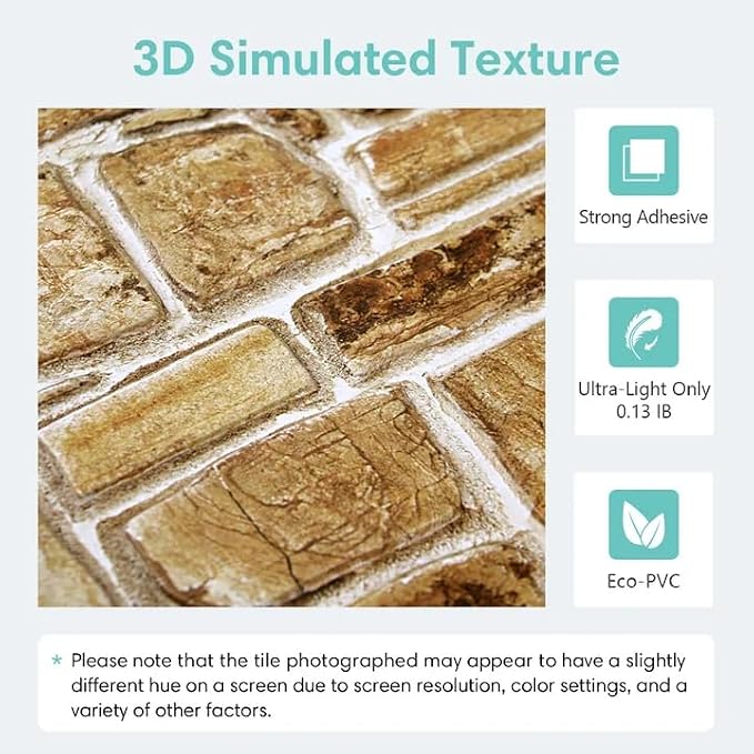 Commomy Faux Stone Peel and Stick Wall Panels | Ultralight Thin PVC Fake Rock Wallpaper DIY Wall Covering Decorative Tiles for Kitchen Backsplash,Bedroom (Covers 9.7 sq.ft) - Image 3