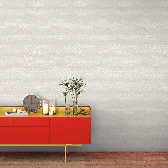 Tempaper Metallic Pearl Grey Moire Dots Removable Peel and Stick Wallpaper, 20.5 in X 33 ft, Made in The USA - Image 2