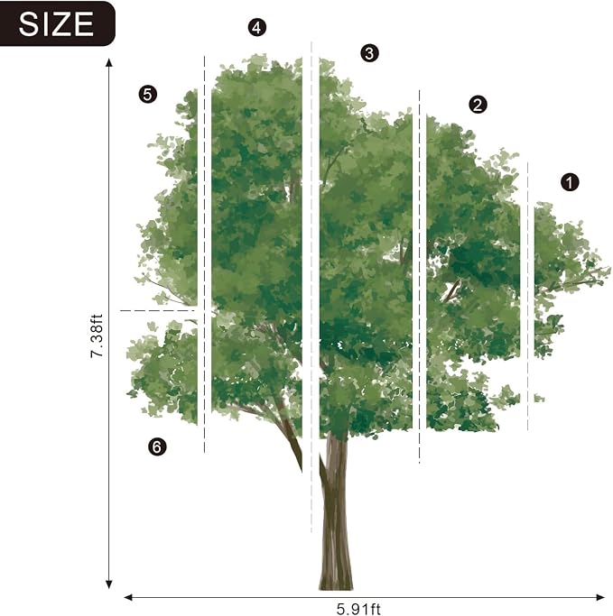 7.4 Ft x 5.9 Ft Maple Tree Wall Decals, Extra Large for Kids Room | Self-Adhesive Forest Wall Mural in a Muted Green Scandinavian Style, Ideal for Woodland Nursery and Classroom Decor - Image 4