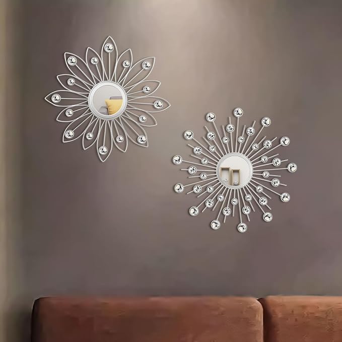2 Pack Metal Mirrors for Wall Boho Sunburst Wall Mirror Home Decor Modern Decorative Wall Art for Bedroom Living Room Entryway - Image 2