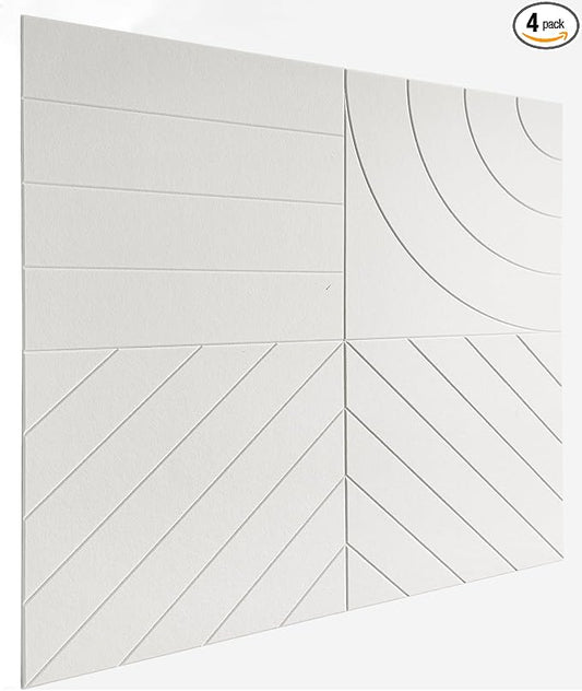 21.65" Large Square Acoustic Panels 4-Pack - Sound Absorbing Wall Panels, Noise Reducing Soundproof Decorative Felt Tiles for Home Office, Studio, Living Room - White by DesignerManufacturerofInnovativeBulletinBoardSolutionsforHomeOffice