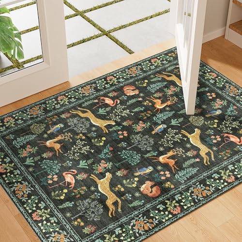 DUKINO 2x3 Rug, Animal Door Mat Washable Rug for Entryway Non Slip, Black by DUKINO