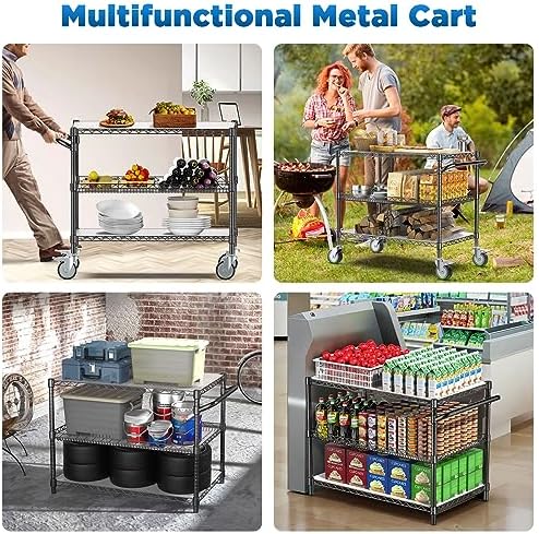 Leteuke Heavy Duty Rolling Utility Cart, 45 Inch Kitchen Carts with Wheels, NSF Commercial Grade with Handle & Shelf Liners, 1120LBS Storage Cart for Kitchen,Restaurant,Plant Display-Black - Image 5