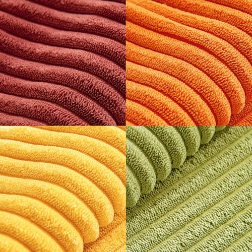 MIULEE Fall Burnt Orange Decorative Throw Pillow Covers 18x18 Inch Set of 4 Boho Color-Clash Cushion Covers Modern Farmhouse Pillow Cases Corduroy Striped Decor for Couch Sofa Bed(Terracotta,Rust) - Image 6