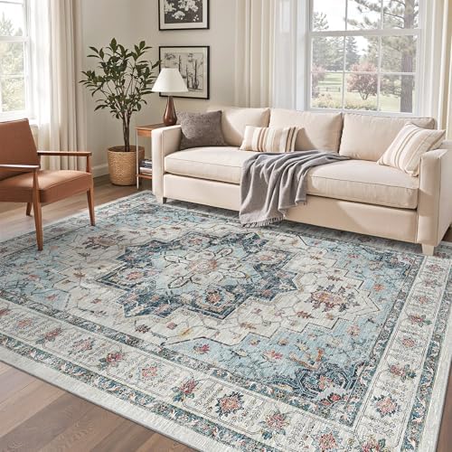 Madane 6x9 Area Rugs for Living Room, Soft Vintage Washable Rug, Blue by Madane