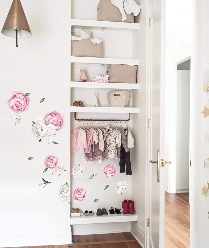 Peony Watercolor Wall Decals (Pink and White Watercolor) - Spring Decor Flowers Decals for Wall - Botanical Bedroom Sticker Girls - Floral Peonies Pink Botanical Stickers Bedroom Nursery w/test Sample - Image 6