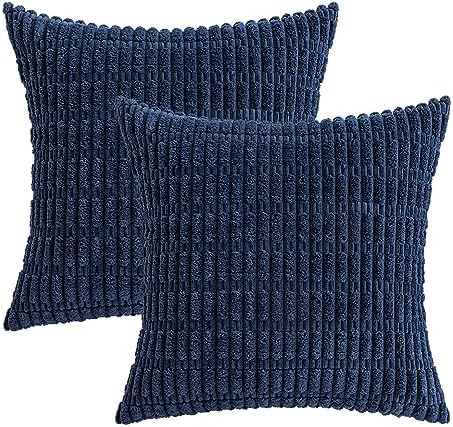 MIULEE Corduroy Decorative Throw Pillow Covers 18x18 Navy Blue Pack of 2 - Image 6
