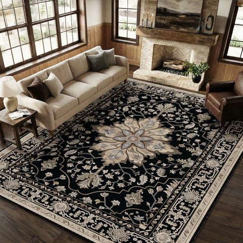 RELEANY Washable Area Rug, 8'x10', Black/Neutral by RELEANY