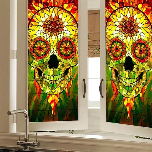 HOMETITUTE Halloween Sunflower Skull Privacy Window Cling 17.7x39.3 PVC - Image 6