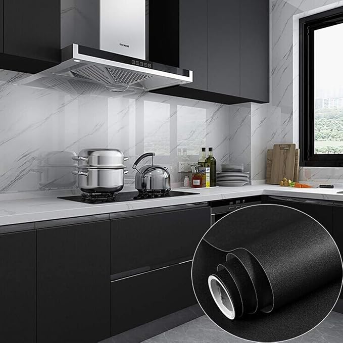 15.7" x 236.2" Black Wallpaper Self Adhesive and Removable Peel and Stick | Vinyl Film Stick Paper Easy to Apply Wall Coverings Shelf Home Decorative Liner Table and Door Reform - Image 2