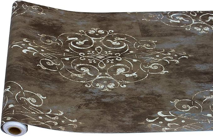 HAOKHOME Brown Peel and Stick Wallpaper Damask Victorian 17.3in x 32.8ft | Vintage Textured Removable Wall Paper Retro Dark Brown Beige Teal Traditional Farmhouse French Country for Bathroom Bedroom - Image 8