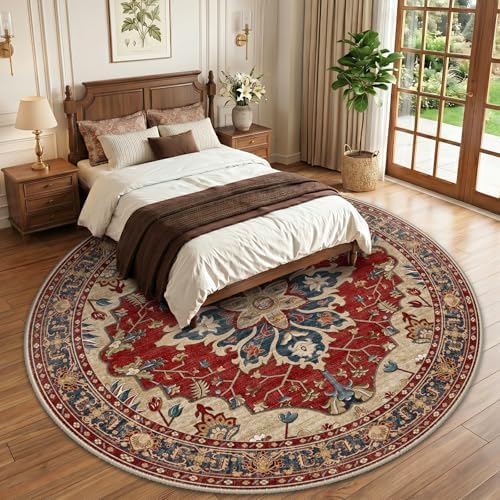 RELEANY Washable Area Rug, Round 10ft, Red/Blue - Image 2