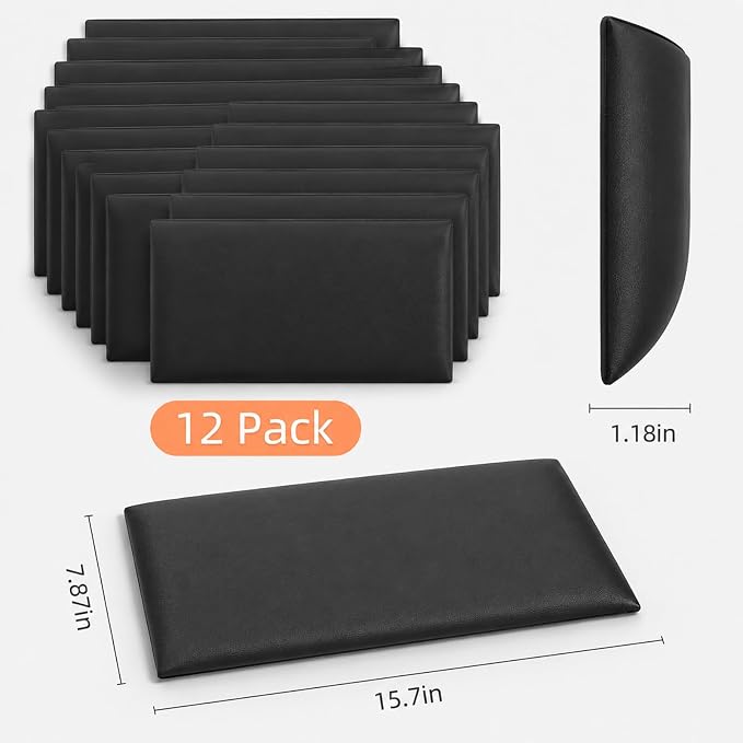 Anti Collision Wall Padding for Kids, Upholstered 3D Wall Panels | 12 Packs 7.8'' x 15.7'' Peel and Stick Headboard, Self Adhesive Wall Pads for Kids, Bedroom, Living Room, Black - Image 3