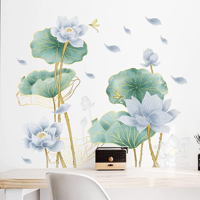 3D Wall Stickers Blue Lotus Floral Wall Art Decal Decor for Bedroom Living Room Offices Home Decoration - Image 4