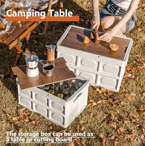 VPTMRP Collapsible Storage Bin with Handles and Wooden Lid, Large Capacity Stackable Utility Crates Holds 33lbs for Outdoor Home Storage Organizing Moving (30L/7.9Gal) - Image 5