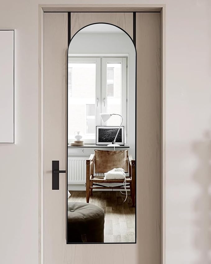 Full Length Arched Mirror, 14'' x 48'', Hanging/Leaning, Home Decor, Black by AyeWish