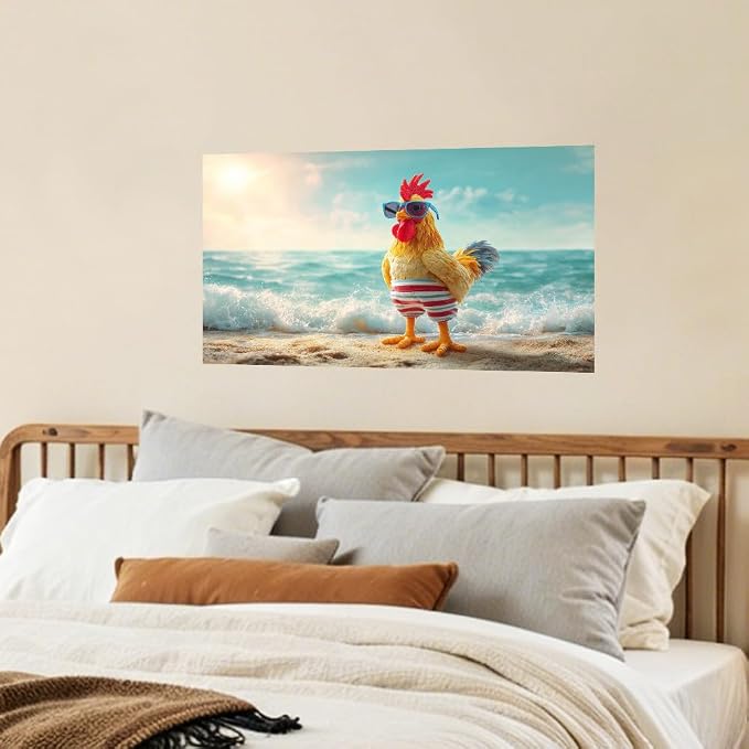 Funny Rooster Beach Kitchen Backsplash Peel and Stick, 30x16 in | Cartoon rooster in sunglasses and swim trunks on a sunny beach; flat 2D waterproof peel and stick; wipe clean; 30x16 in - Image 7