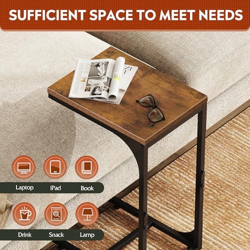 WLIVE C-Shaped End Table Set of 2, Small Couch Side Tables with Metal Frame, Sofa Table TV Tray for Living Room, Bedroom, Rustic Brown - Image 4