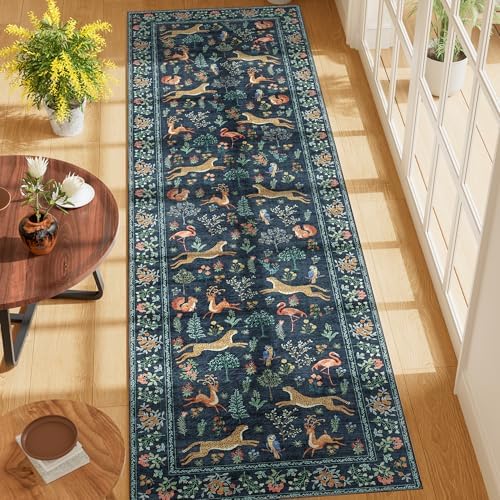 DUKINO 2x7 Runner Rug for Hallway, Washable Kitchen Rugs Non Slip Navy Blue - Image 3