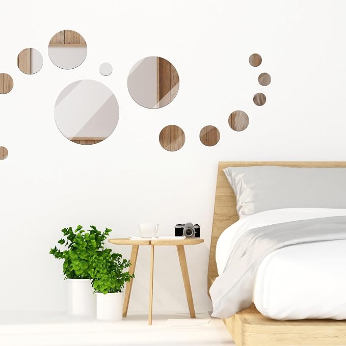 Jetec 15 Pcs Real Glass Round Mirror Tiles Frameless Wall Glass Tiles Round Wall-Mount Mirrors with Acrylic Double Sided Adhesive for Bedroom Bathroom Craft(2/3/4/6/8/10 Inch) - Image 5